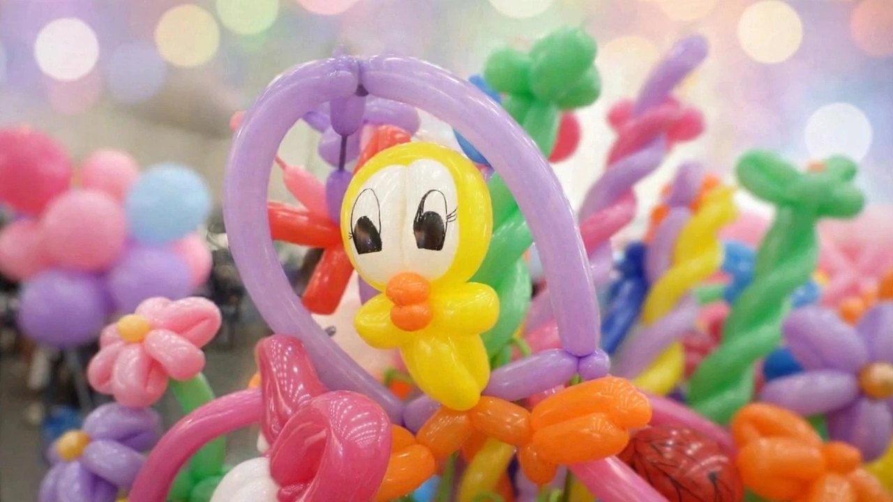 Ballon-Küken in lila Ballonbogen