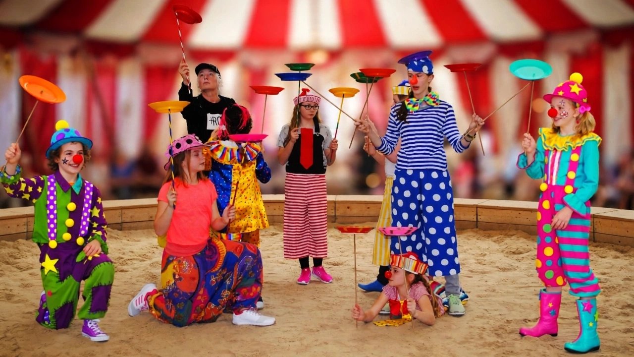 Zauber-Zirkus: Clowns und Kinder lassen Teller kreisen