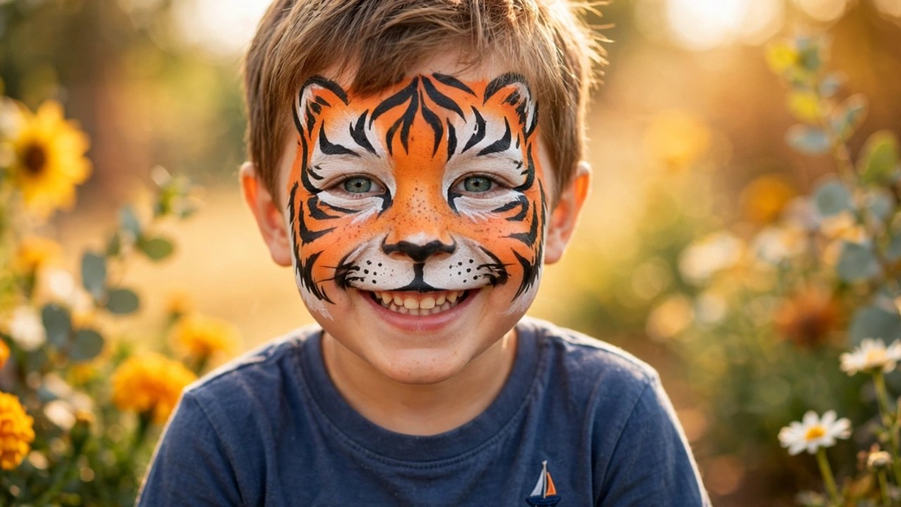 Monster-Schminke bei einem Jungen auf dem Straßenfest