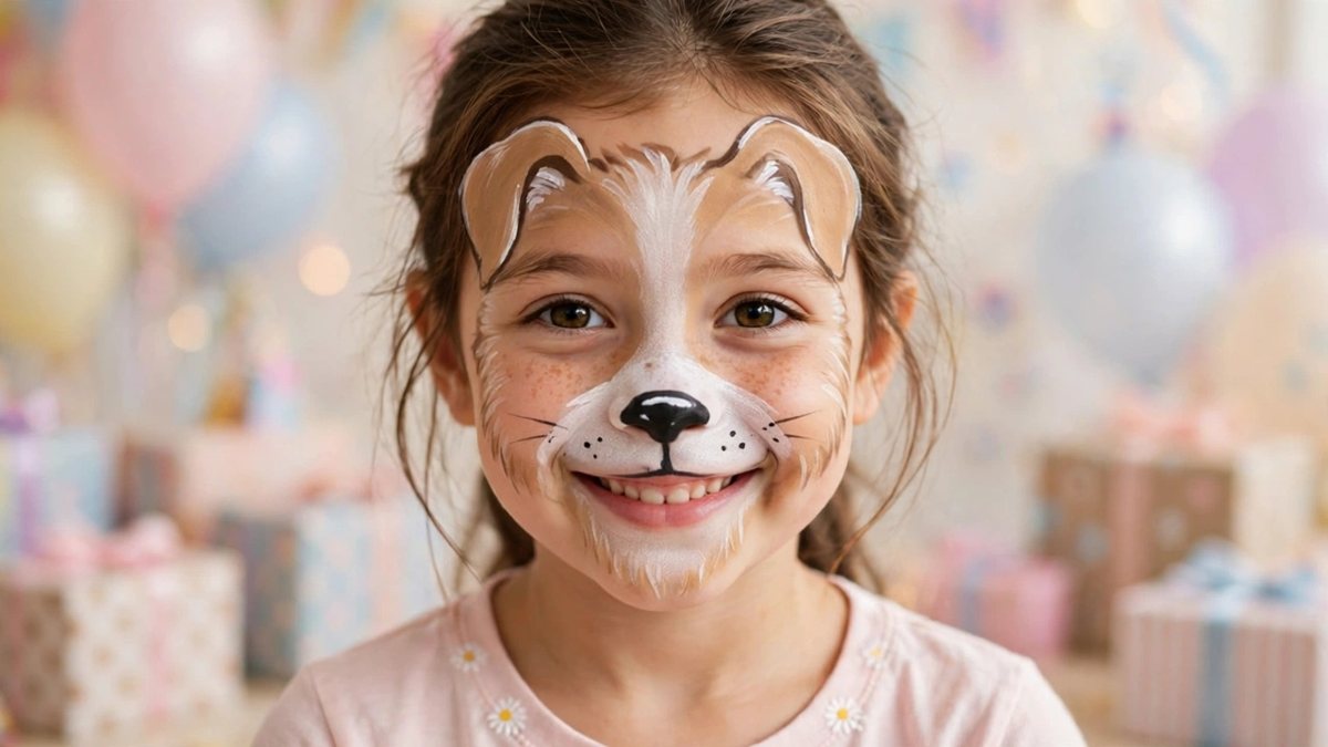 Kinderschminken: lachendes Mädchen als Hund geschminkt