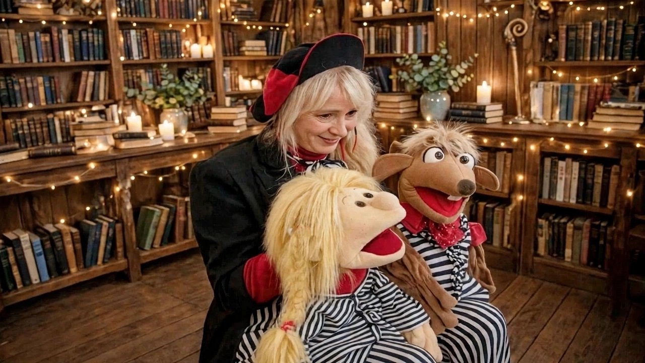 Andrea Hardy mit Lilou und Rudi in der Zauberbibliothek