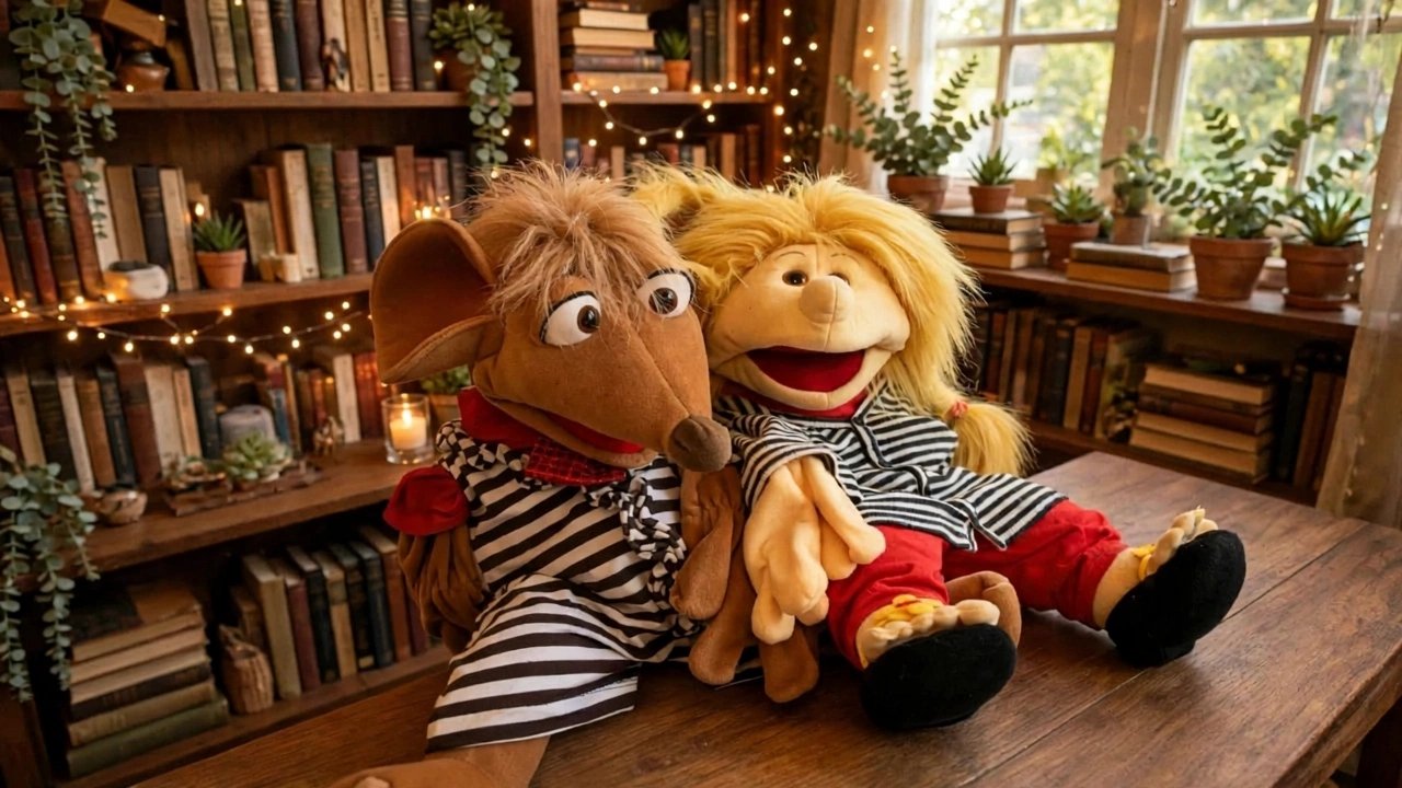 Lilou und Rudi, die Handpuppen, in der Zauberbibliothek